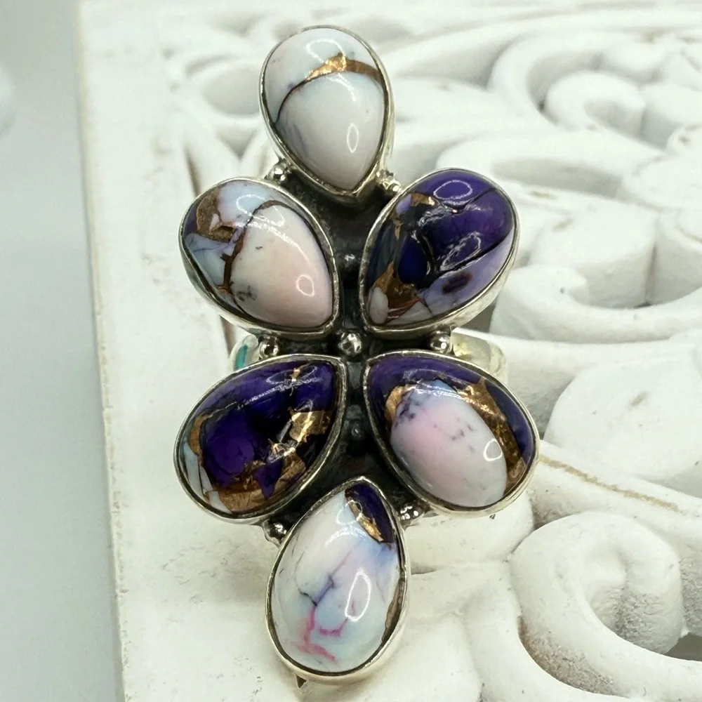 Sterling Silver Purple Dahlia Statement Ring – Size 8 Adjustable
